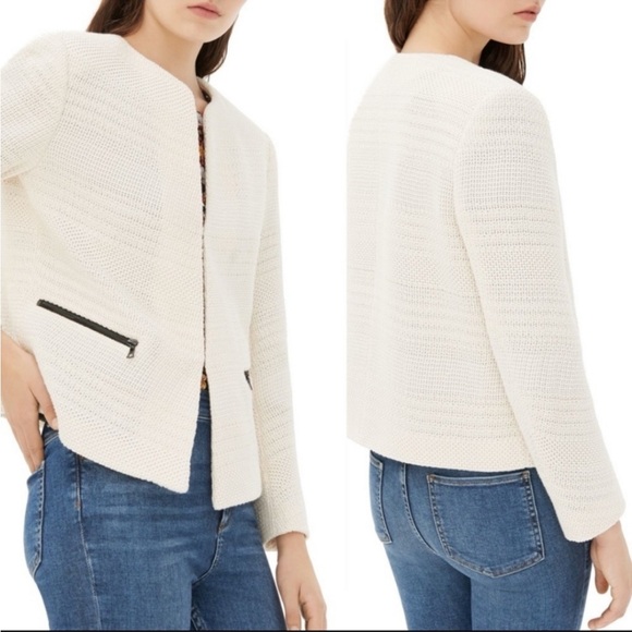 Sandro Vladia Textured Woven Cotton Blazer Jacket in Ecru - Picture 3 of 9